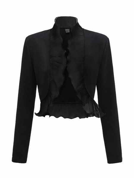 

women's jackets solid ruffle trim open front jacket z9vf#, Black;brown