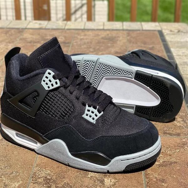 

4 black canvas men sports shoes 4s black light steel grey-white-fire red outdoor basketball sneakers dh7138-006 with box size us 7-13165r