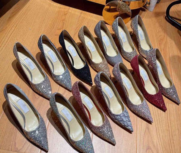 

casual shoes banquet high heels women's 2022 new j family gradient sequin crystal wedding shoes thin heel pointed bridesmaid dress sing, Black