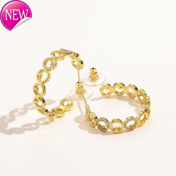

luxury brand design earrins french ancient family double exaerated bi copper inlaid zircon real old plated temperament letter earrins, Golden;silver