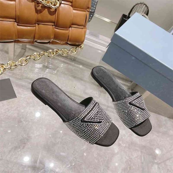 

slippers summer shoes women genuine leather slipper crystal outside flip flops rhinestone flat bottom travel lazy slides shoes 75% off outle, Black