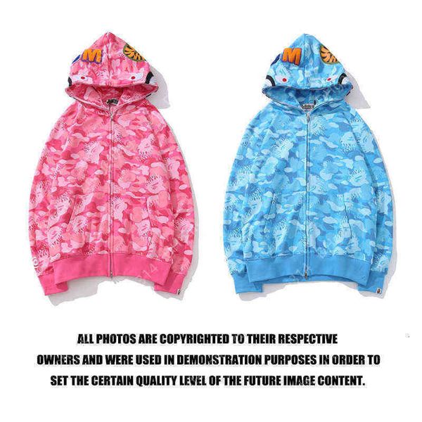 

jellyfish blue ghost fire camouflage shark sweater hoodie casual fashion brand personalized zipper, Black