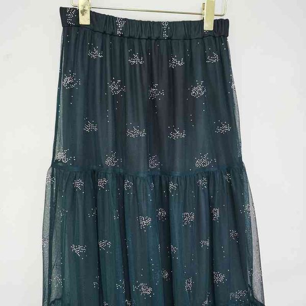 

skirts fadan spring and summer ruffle edge mesh drill long versatile skirt, Black