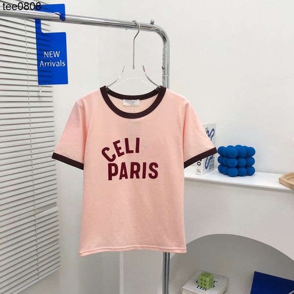 

celinss home 2022 tee spring and summer black and white contrast flocking short sleeve t-shirt versatile letter short t-shirt women