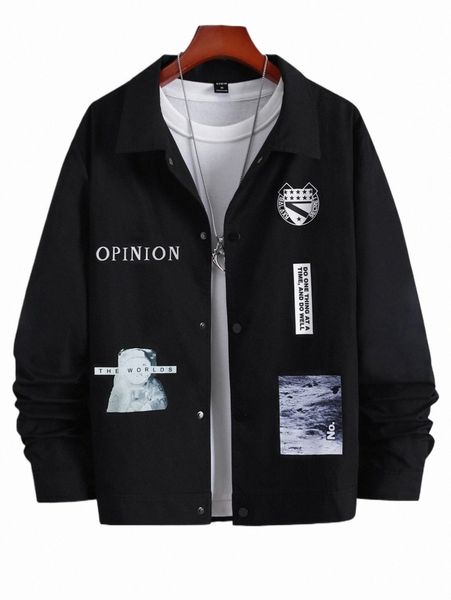 

men's jackets men 1pc astronaut & slogan graphic jacket t1z6#, Black;brown