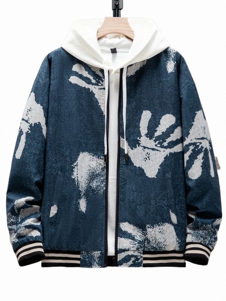 

men's jackets men hand print striped trim drop shoulder bomber jacket without hoodie r0kw#, Black;brown