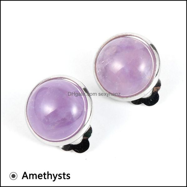 

ear cuff women 12mm rose quartz stone cabochons ear cuff crystal earring clips tiger eye turquoises amethysts copper earclip decorati dhh7l, Silver