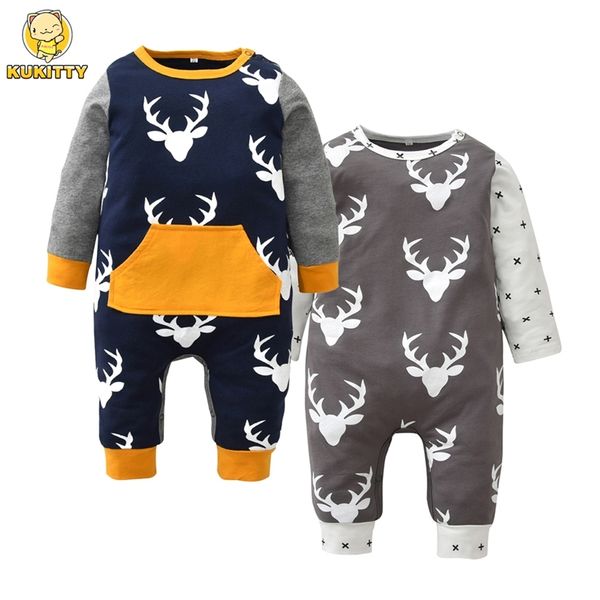 

rompers born infant baby boy girl romper playsuit clothes deer print patchwork long sleeve jumpsuit toddler xmas christmas outfits 220919, Blue