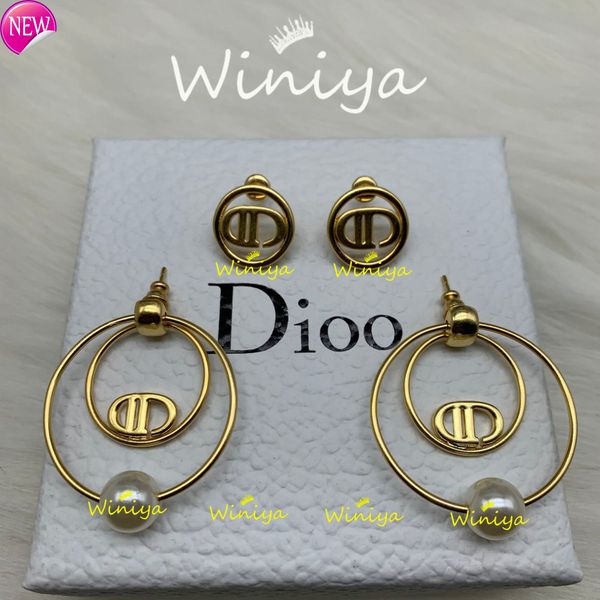 

luxury brand design earrings d family / new letter pearl earrings circle feminine temperament personality net red same, Golden;silver