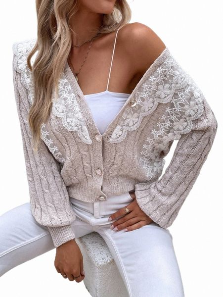 

women's sweaters contrast lace cable knit cardigan 14ln#, White;black