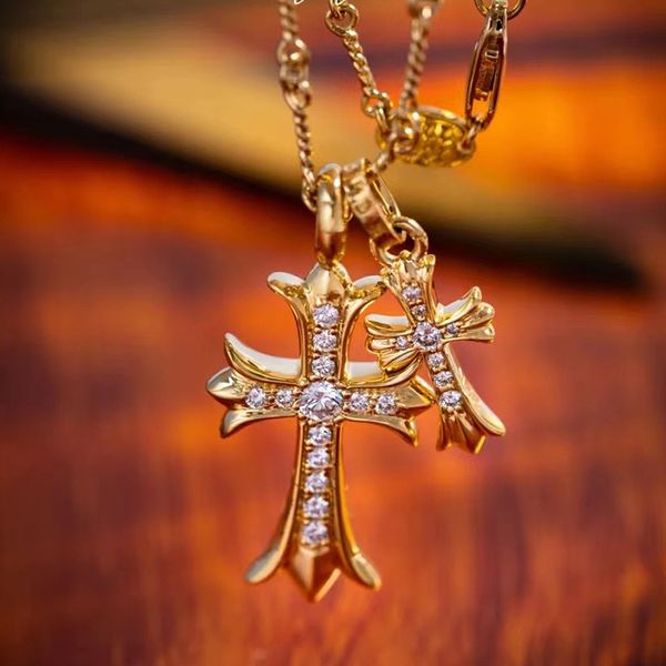 

necklaces bracelet designer jewelry diamond-encrusted cross necklace s925 silver-plated 22k gold double collar chain size cross pendant