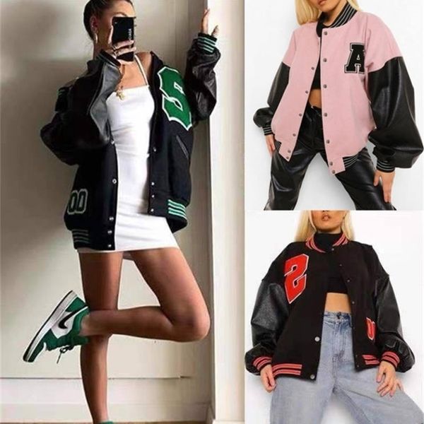 

womens jackets letters towel embroidered bomber jacket coat women street hiphop pilot baseball uniform casual coat 220905, Black;brown