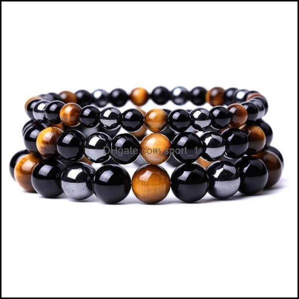 

charm bracelets 6 8 10mm tiger eye stone bright black beads bracelet women men yoga hand string jewelry friendship gift drop delivery dhijd, Golden;silver