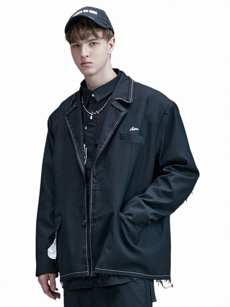 

men's suits & blazers men patch detail raw trim blazer 82kr#, White;black