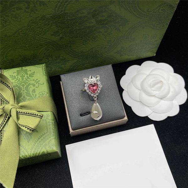 

chic diamond pearl designer ring rhinestone pink love rings pearls ring jewelry with box, Silver