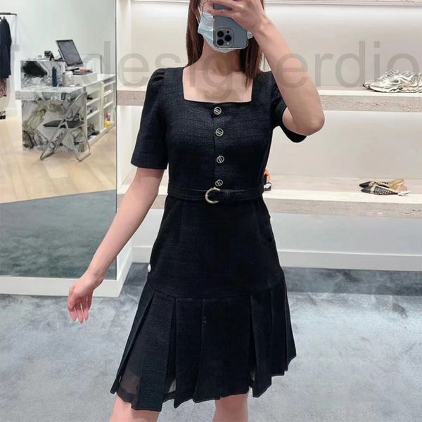 

casual dresses designer fadan s family 2022 autumn temperament square collar single breasted tweed court style dress, Black;gray