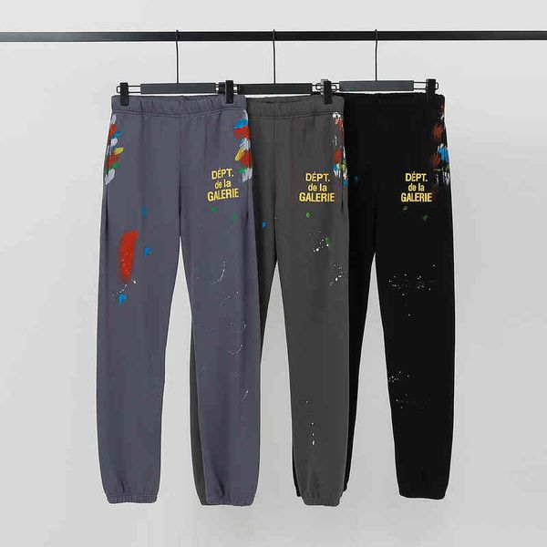 

pants mens galleryes trendy casual ink letters printed loose leggings sports high street sports fashion designer sweatpants, Black