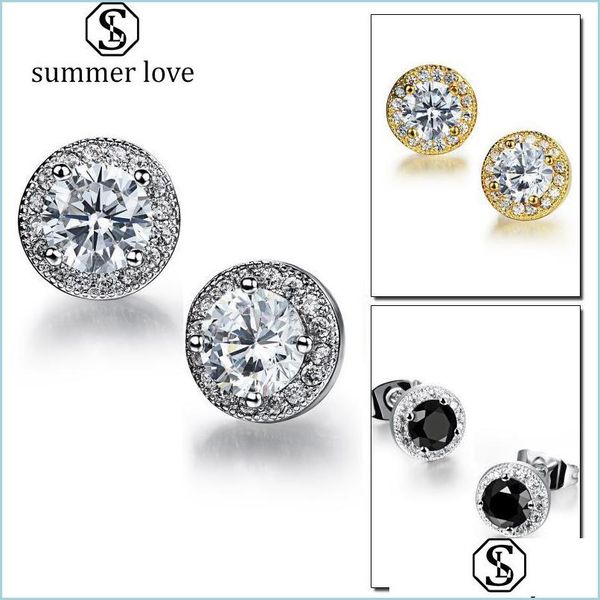 

stud new 8mm cubic zirconia round gemstone stud earrings for women girls fashion copper plated 18k gold cz earring jewe carshop2006 dhorx, Golden;silver