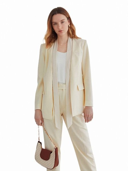 

women's two piece pants motf premium wool-mix open front blazer f30o#, White