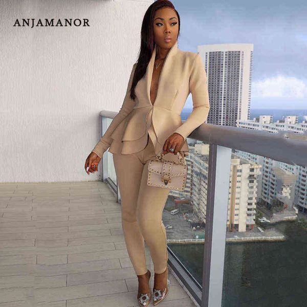 

women's two piece pants anjamanor white outfits for women autumn winter two piece sets fashion ruffles blazer and pants business suits