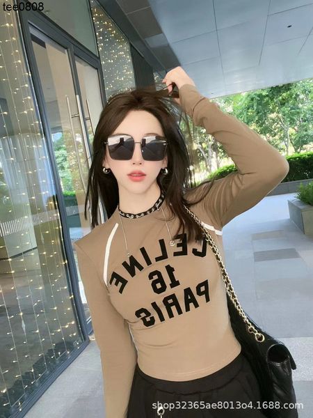 

celinss home 22 tee early autumn new letter flocking long sleeve small shoulder cotton design second to right angle shoulder t-shirt, White