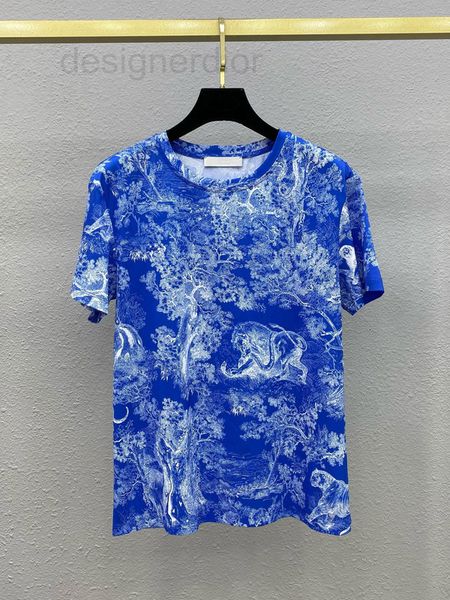 

women's hoodies & sweatshirts designer jungle animal print blue round neck short sleeve t-shirt women's fashion versatile casual 2, Black
