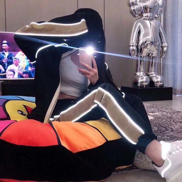 

men's tracksuits mens women's casual suits reflective designer clothing high street fashion sports couple suits menss sportswear-s, Gray