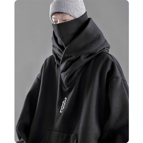 

men's hoodies sweatshirts autumn winter high collar hoodie loose comfortable men's clothes harajuku hiphop streetwear fleece hoode, Black