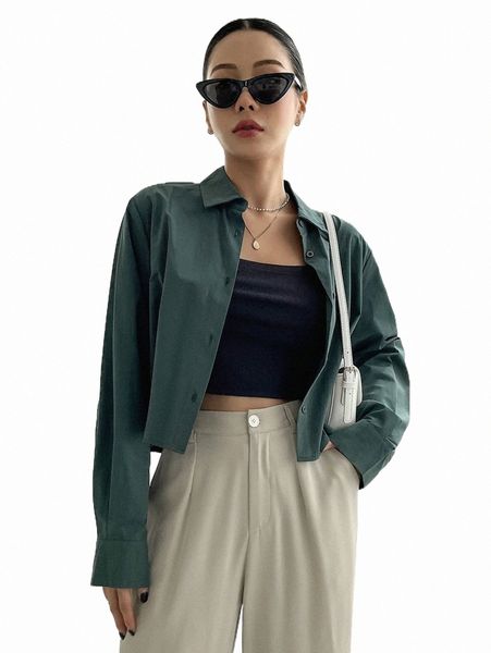 

women's blouses & shirts dazy solid button front crop shirt c56t#, White