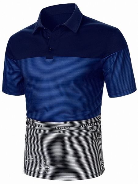 

men's polos men striped print colorblock polo shirt j82e#, White;black