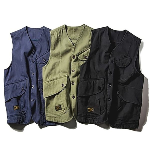 

men's vests selling american trend multipocket tooling short japanese retro casual jacket clothing 220905, Black;white