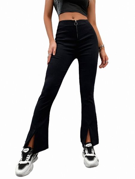 

women's pants & capris split hem flare leg pants p9hq#, Black;white