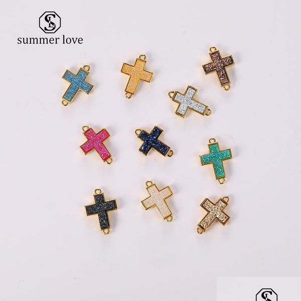 

charms fashion cross druzy resin stone pendant for bracelet bangle necklace gold cute 10 color diy charm jewelry accessories sexyhanz dhanz, Bronze;silver