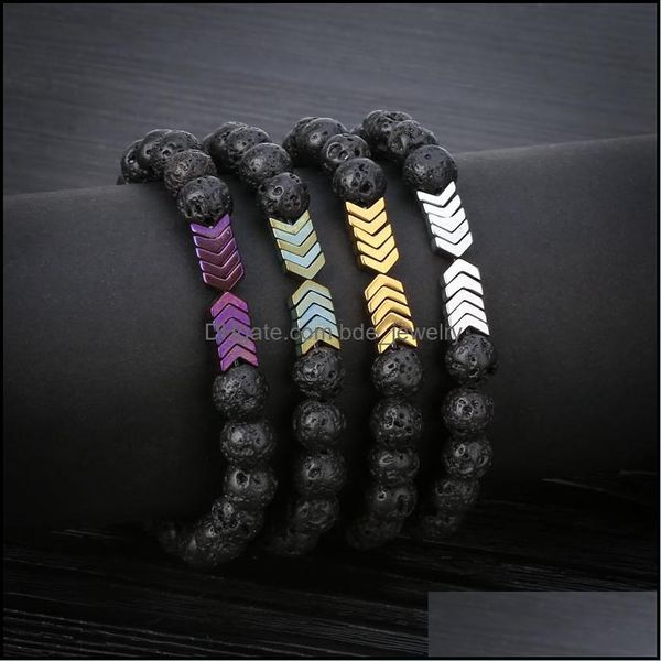 

beaded strands male and female volcanic stone 8 mm lava rock beads arrow bracelet essential oil scattered men women dro dhseller2010 dhr95, Black