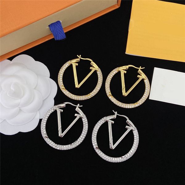 

diamond circle frame earrings charm letters designer ear studs with box crystal letter stamps eardrops, Golden