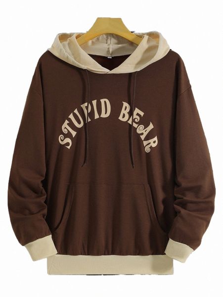 

men's hoodies & sweatshirts men letter graphic drop shoulder drawstring hoodie e7ye#, Black