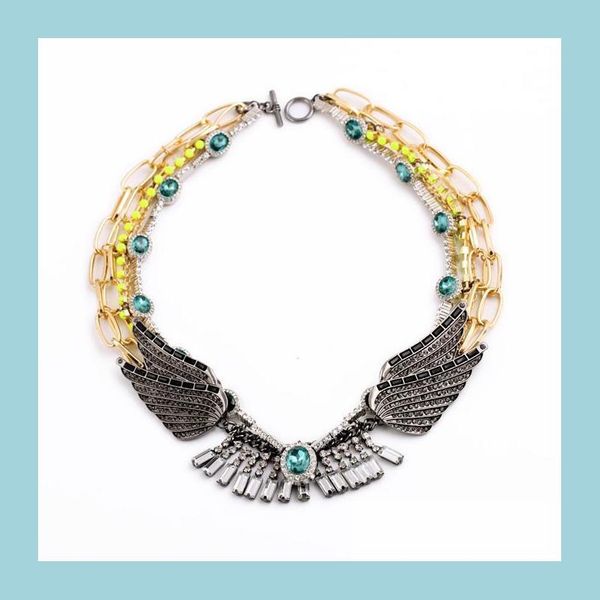

chokers high-end chunky green red gold color mixed chain female european diamante feather collar necklace chokers drop delivery 202 dhqpm, Golden;silver
