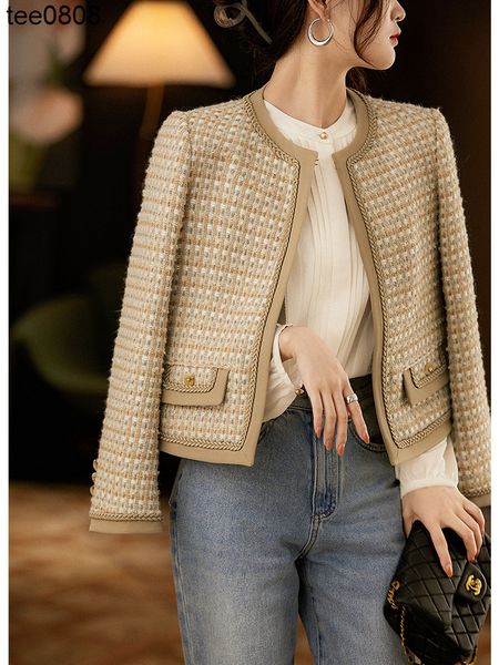 

jacket light luxury celinss style american fried baguette milk cream camel jacket fragrant tweed, Black;brown