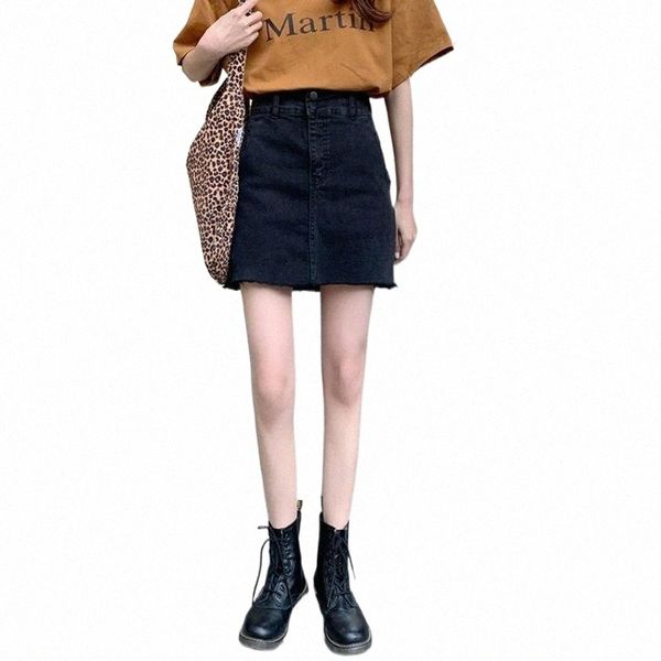

skirts skirts denim skirt summer korean version of the high-waisted thin a-line all-match bag hip v6zr#, Black