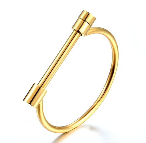 

fashion horseshoe screw cuff bracelet gold color stainless steel bracelets, White