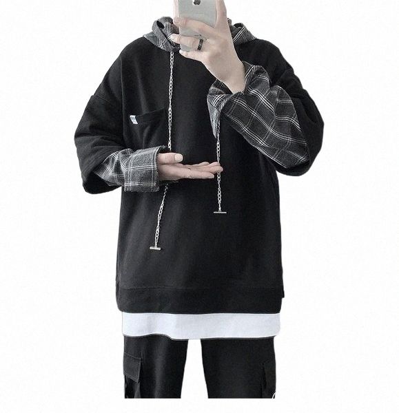 

men's hoodies & sweatshirts men's hoodies & sweatshirts 2022 fake two-piece hoodie men ins loose hip-hop harajuku b87n#, Black