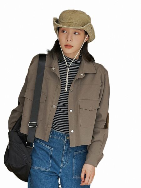 

women's jackets dazy flap pocket snap button front crop jacket u6ms#, Black;brown