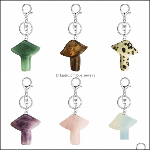 

key rings healing chakra mushroom key rings for women men natural quartz crystal rock charm choker jewelry bags car keyc dhseller2010 dhax8, Slivery;golden