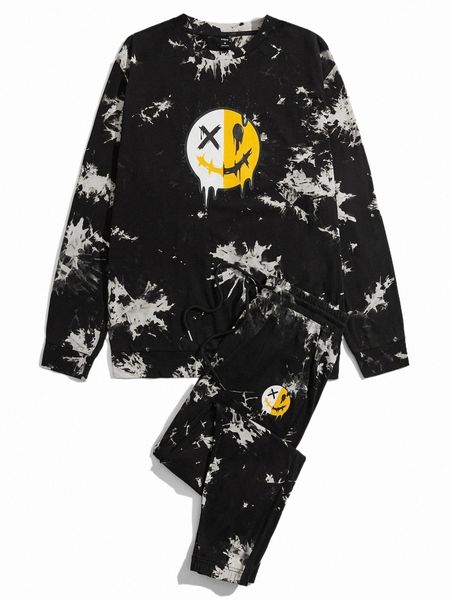 

men's tracksuits men cartoon graphic tie dye tee & drawstring waist leggings set x9ki#, Gray