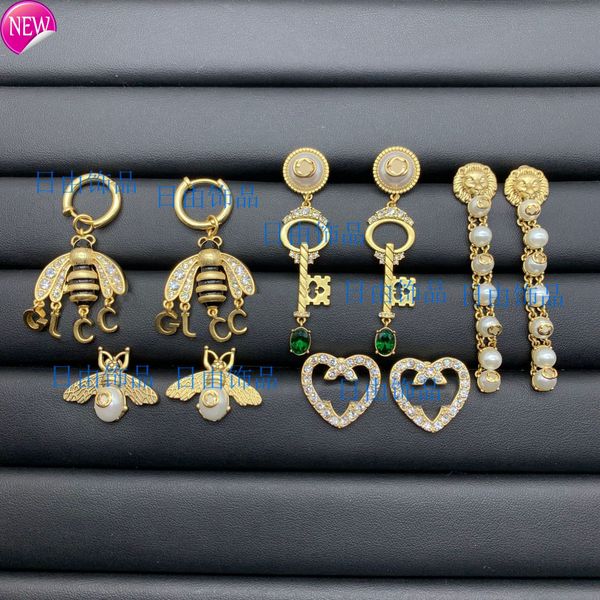 

luxury brand design earrings g family / ancient new letters diamond fringed pearl earrings female cool fashion, Golden;silver