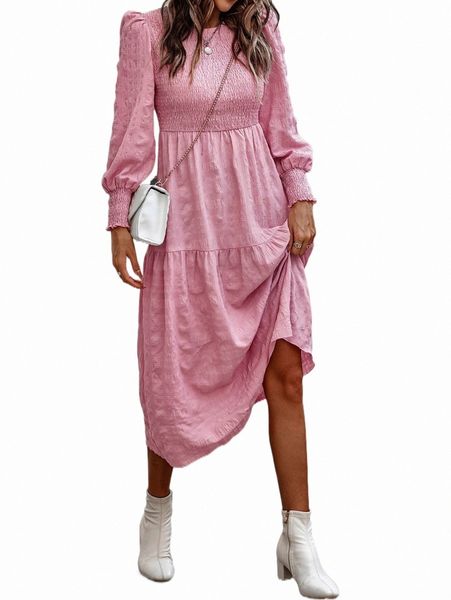 

casual dresses solid bishop sleeve shirred a-line dress w45y#, Black;gray