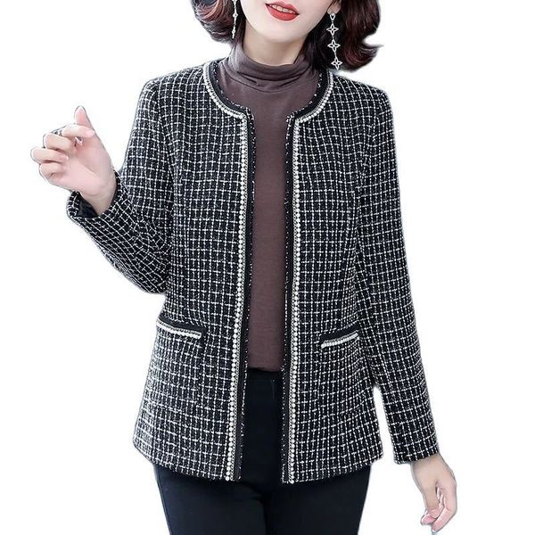 

women s jackets mother clothes spring autumn women short jacket fashion small fragrance wild suit coat elegant plaid black blazer female 5xl, Black;brown