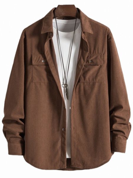 

men's jackets men flap pocket corduroy coat without tee 61g6#, Black;brown