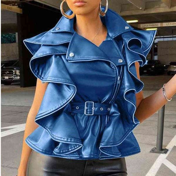 

women's jackets solid color lapel punk ruffles coat with belt commuter ladies spring autumn 2022 new t220908, Black;brown