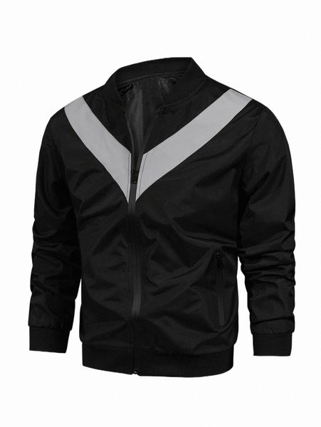 

men's jackets men color block zip up bomber jacket 90lg#, Black;brown